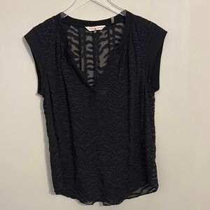 Rebecca Taylor Black Cap Sleeve Blouse with Sheer Zebra Print Size 10